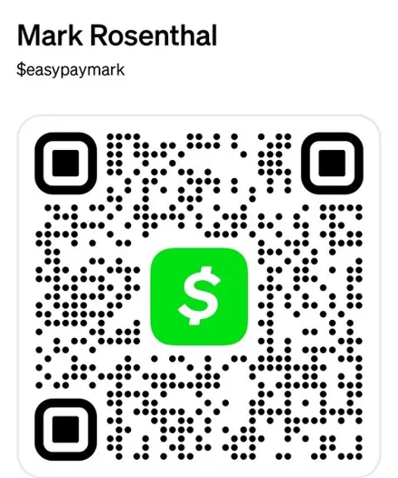 Cash App QR code for $easypaymark — scan to send a tip to Mark Rosenthal