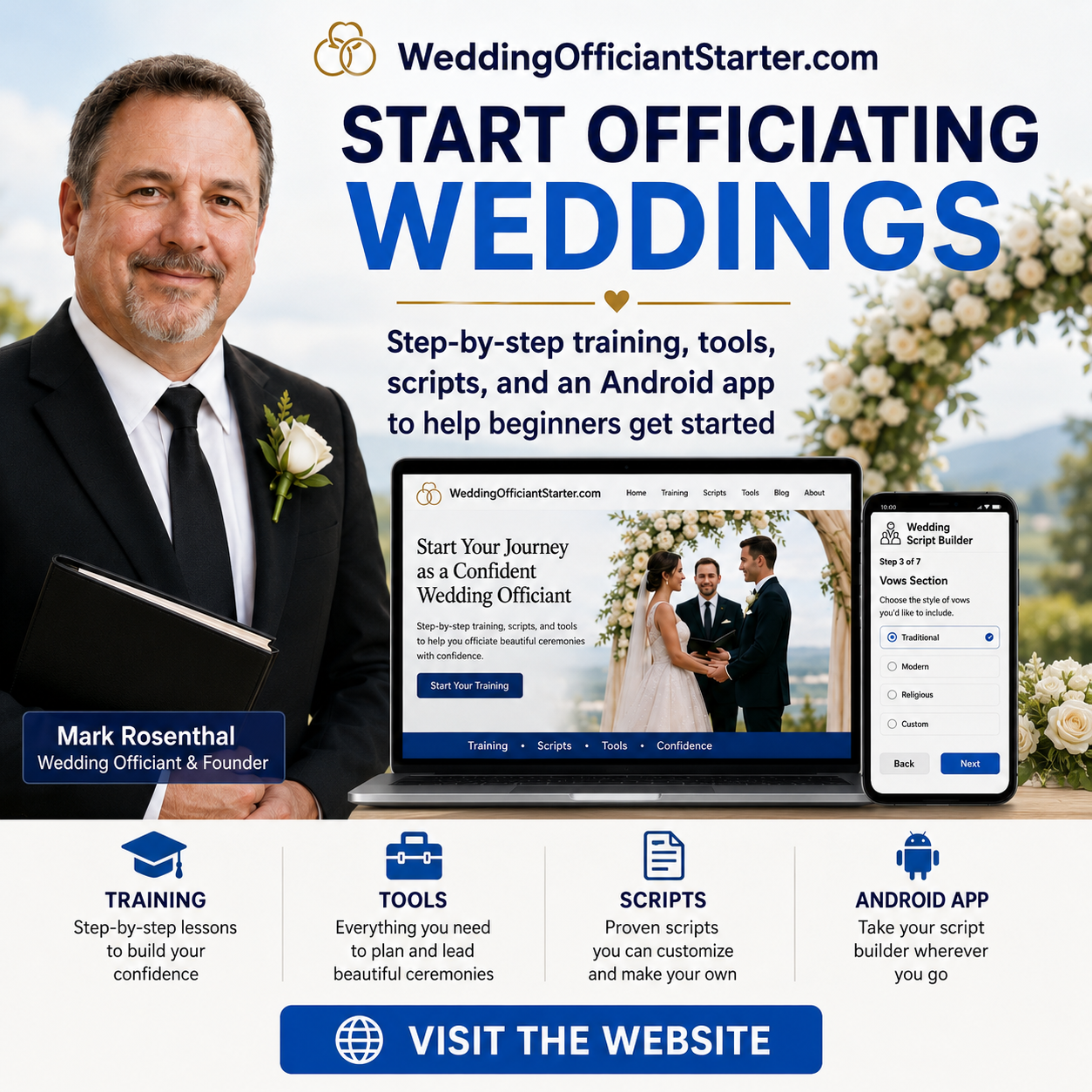 Example WeddingOfficiantStarter.com Facebook ad generated from an Easy AI Graphics prompt